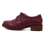 Burgundy Purple Leather Lace Up Vintage Womens Oxfords Flats Shoes